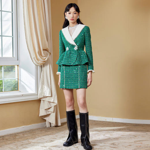 MAXRIENY翡翠小香风半裙秋季半身裙包臀短裙MC87SK554G50 商品图1