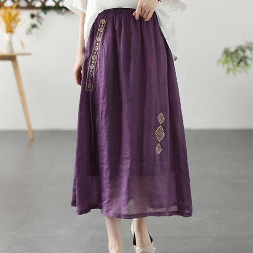 GYH B115-6153纯色棉麻刺绣a字中长裙民族风双层半身裙 商品图2