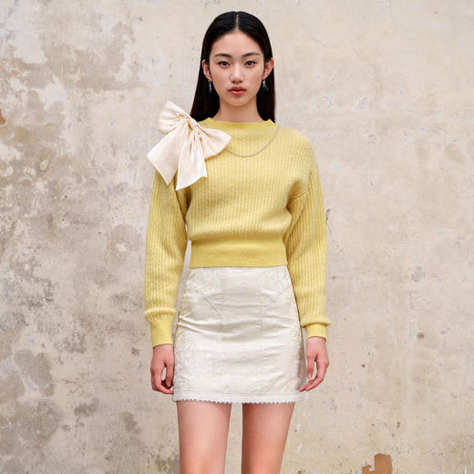 MAXRIENY精致复古感套头针织毛衫2023秋冬新款截短蝴蝶结毛衣女MS88SW561Y30 商品图1