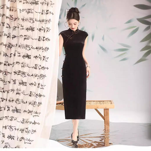 气质修身立领，改良无袖丝绒日常旗袍XL-24137 商品图4