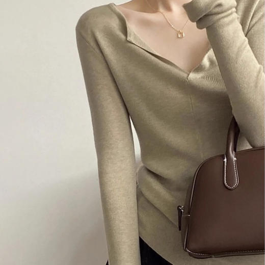 【E】超细羊毛!莱赛尔天丝V领上衣 商品图4