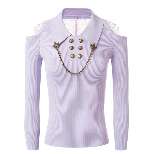 MAXRIENY尖领露肩套头针织上衣2022秋设计感毛衫修身MC87SW529P00 商品图4