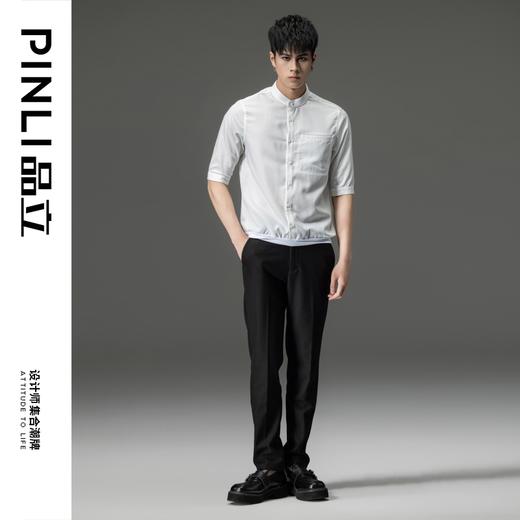 PINLI品立2024夏季新款商务休闲纯色衬衣男士五分半袖衬衫潮上衣B242113026 商品图1