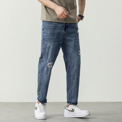 【Q】【夏季薄款】【新款DQ】大依优型大码潮款破洞牛仔裤长裤男舒适休闲简约百搭加肥加大男装 商品图1