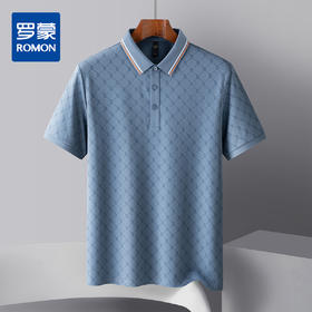 【含桑蚕丝&亚麻】罗蒙男士夏季满印男t恤短袖polo衫商务男polo衫