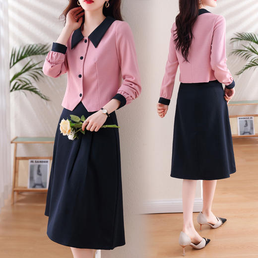 2024春装新款法式气质小香风西装外套+显瘦伞裙两件套HR-SSFB2856 商品图3