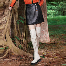 MAXRIENY层次感复古半裙2023冬季新款皮质短裙A字裙MC87SK775A90