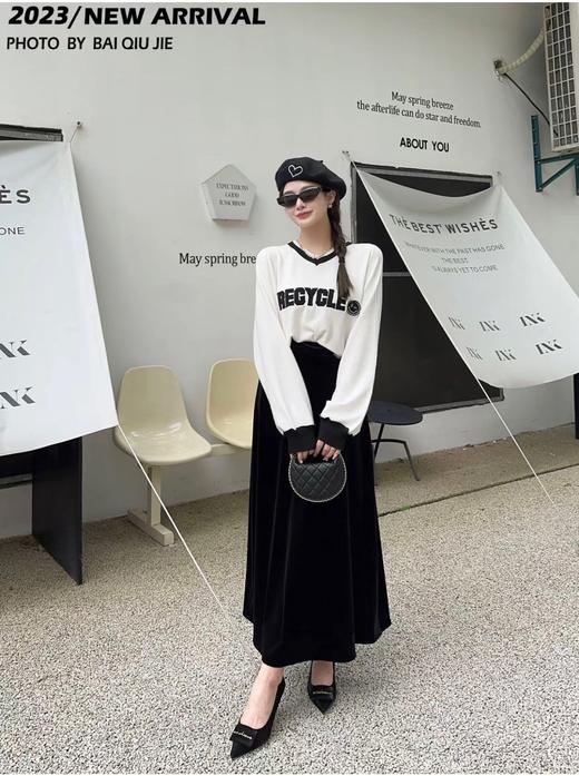 金丝绒高腰垂感半身裙K001 商品图4