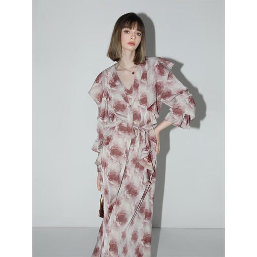 【限时秒杀】COCOBELLA[4米+用料]晕染玫瑰荷叶边大摆OL飘带连衣裙FR3037 商品图3