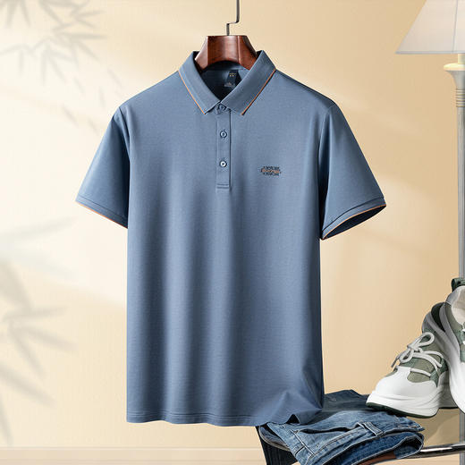 【含桑蚕丝&亚麻】罗蒙夏季男士t恤短袖polo衫商务polo衫男短袖 商品图2