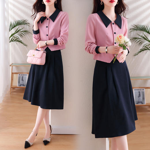 2024春装新款法式气质小香风西装外套+显瘦伞裙两件套HR-SSFB2856 商品图2