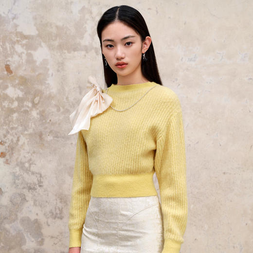 MAXRIENY精致复古感套头针织毛衫2023秋冬新款截短蝴蝶结毛衣女MS88SW561Y30 商品图0