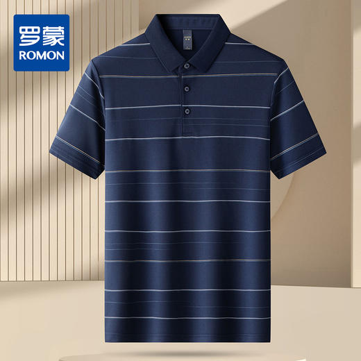 罗蒙男士夏季时尚polo衫男短袖休闲条纹polo衫爸爸装男士商务舒适短袖t恤男 商品图0