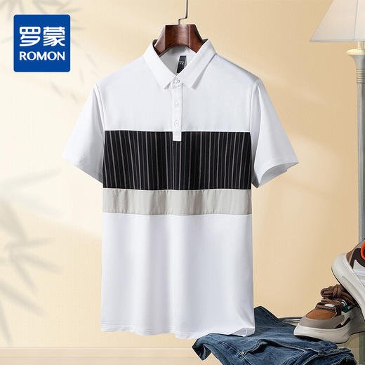 【含桑蚕丝&亚麻】罗蒙男士夏季商务休闲时尚撞色舒适男士t恤短袖polo衫 商品图0