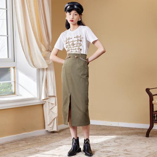 【商场同款】MAXRIENY女爵链条直筒裙2022秋复古高腰半身裙气质(货号:MC87SK511) 商品图2