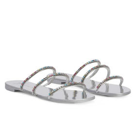 Giuseppe Zanotti 女士签名徽标仿漆皮平跟凉鞋 银色 I300017006