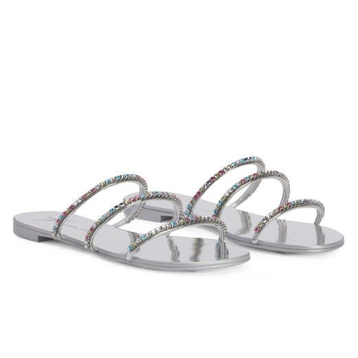 Giuseppe Zanotti 女士签名徽标仿漆皮平跟凉鞋 银色 I300017006 商品图0