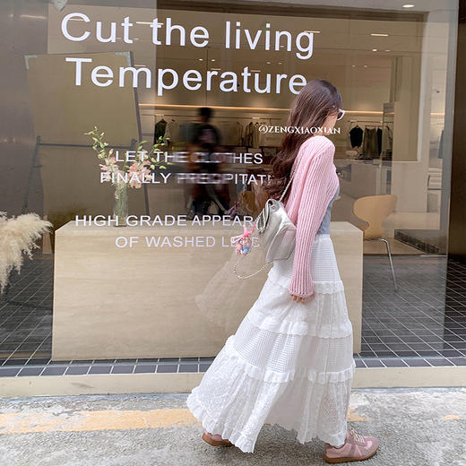 <曾小咸推荐>【甜妹上线】粉色开衫+背心+半身裙 商品图3