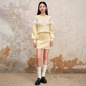 MAXRIENY珍珠抽褶浪漫半裙23早秋修腰显瘦针织卫衣短裙女MS88SK543Y10
