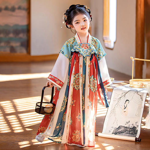 汉服女童春秋新款原创唐装刺绣襦裙女孩幼儿园演出超仙连衣裙 商品图5