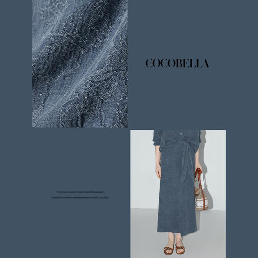 COCOBELLA提花炒色棉麻半身裙女前开叉水洗毛边直筒裙HS3012 商品图2