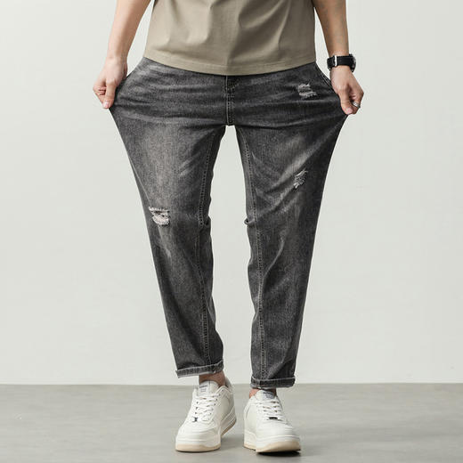 【Q】【夏季薄款】【新款DQ】大依优型大码潮款破洞牛仔裤长裤男舒适休闲简约百搭加肥加大男装 商品图2