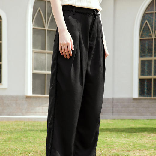 两三事半岛晚歌2024夏季新款简约毛边装饰直筒高腰休闲裤女 商品图2