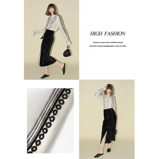 【秒杀】COCOBELLA新中式蕾丝拼接条纹衬衫女通勤立领长袖衬衣SR0015-2 商品图3