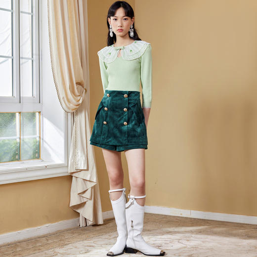 MAXRIENY祖母绿裙裤2022秋季复古丝绒裙气质短裙显瘦MC87PA543G80 商品图1