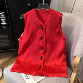 ALBB-新中式复古提花红色马甲背心2024春季新款妈妈装时尚洋气新年外套