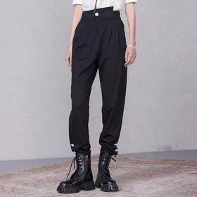 MAXRIENY黑色哈伦裤女夏季简约休闲裤宽松长裤子MC87PA279A90