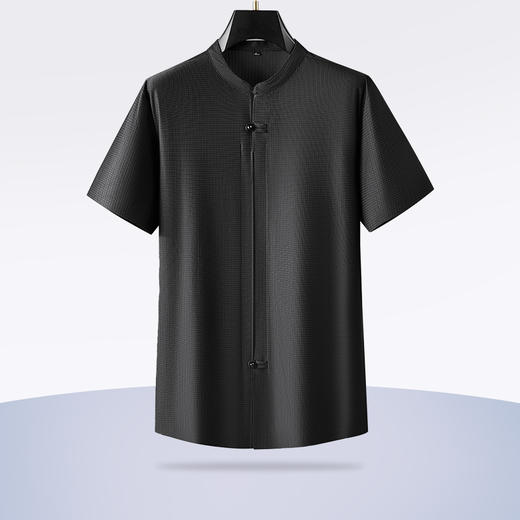 【新中式】【新款DDP】大依优型大码无痕短袖衬衫小立领加肥加大男士大号弹力透气舒适夏季半袖中国风 商品图1