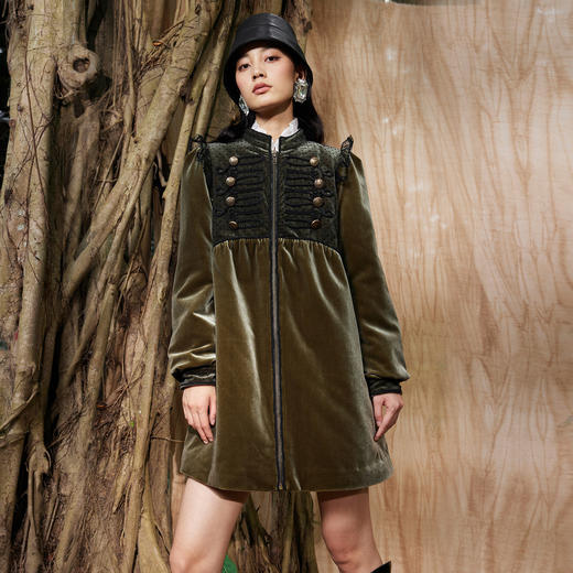 MAXRIENY波点网纱丝绒连衣裙式外套2023冬季大衣女MC87JA814C80 商品图0