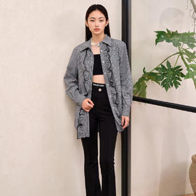 MAXRIENY甜辣风辣妹y2k衬衫黑白格纹宽松慵懒衬衣MS88TP529Z00