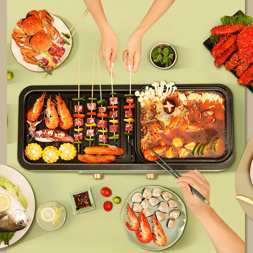 荣事达涮烤一体炉4L大容量设计旋钮操控双盘单独控温 商品图3