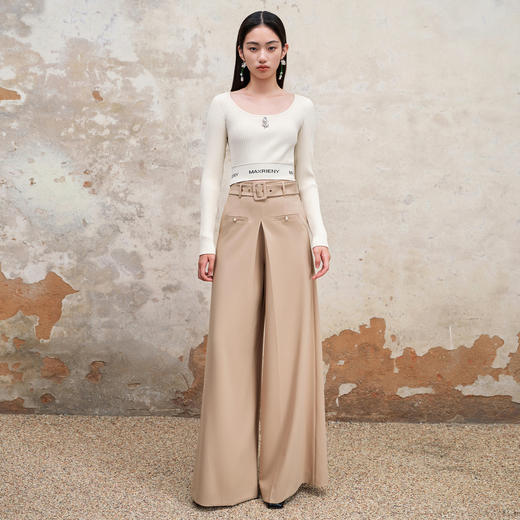 MAXRIENY精致复古高腰咖色阔腿裤23秋装新款优雅垂坠感通勤休闲裤MS88PA534X20 商品图1