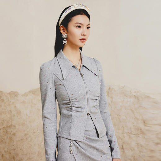 MAXRIENY设计感拉链翻领衬衫2023春季新款打底上衣女MC88TP080A30 商品图2