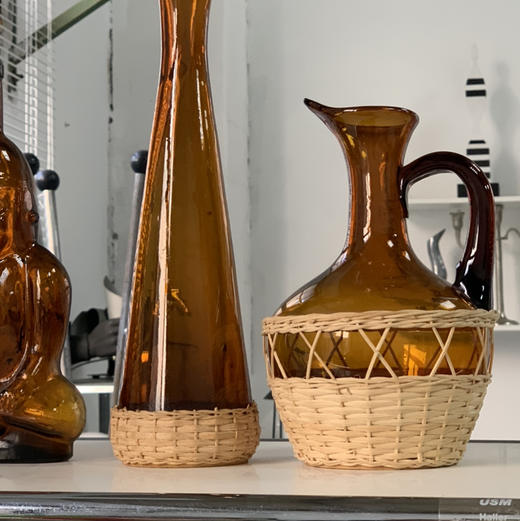 西班牙产藤编琥珀玻璃水罐/花瓶 商品图5