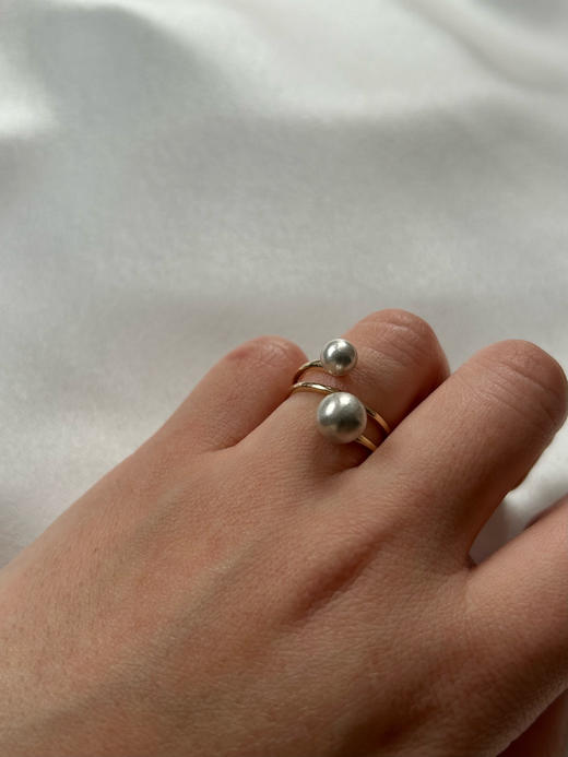 AWU｜GA2-14K - Galaxy double Ring [ 瀚 双银珠 开口戒指 ] 商品图2