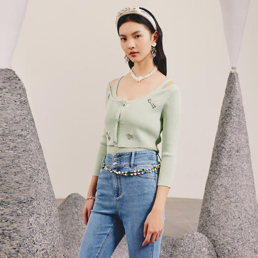 MAXRIENY精致复古感蜻蜓系列钉珠针织衫2023春上衣女MC88SW070G00 商品图2