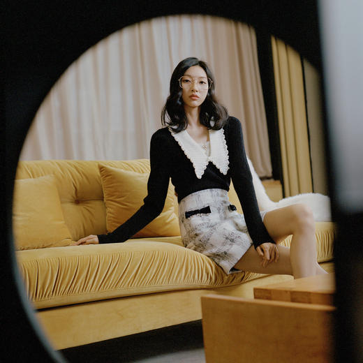 MAXRIENY午夜巴黎半裙2023冬季新款复古蕾丝短裙A字MC87SK811Z05 商品图2