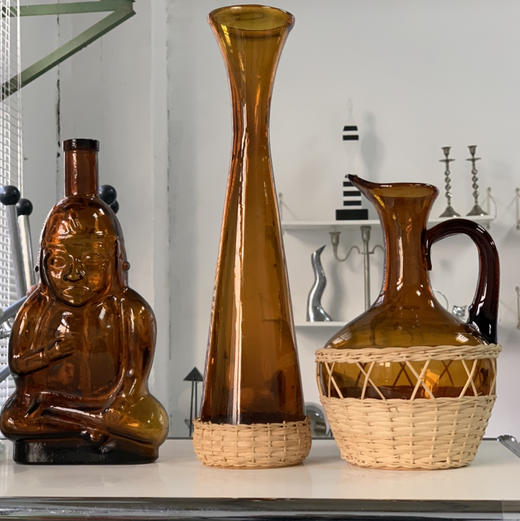 西班牙产藤编琥珀玻璃水罐/花瓶 商品图6