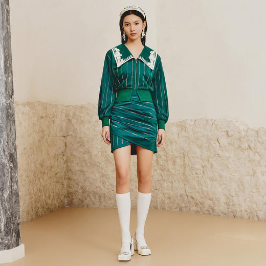 MAXRIENY春日复古文艺氛围感祖母绿大翻领短款外套女MC88TP067G60 商品图1