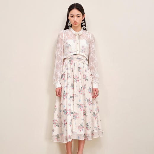 MAXRIENY温柔度假仙美风印花连衣裙蕾丝外搭小衫外套两件套套装MS88DR535F10 商品图2