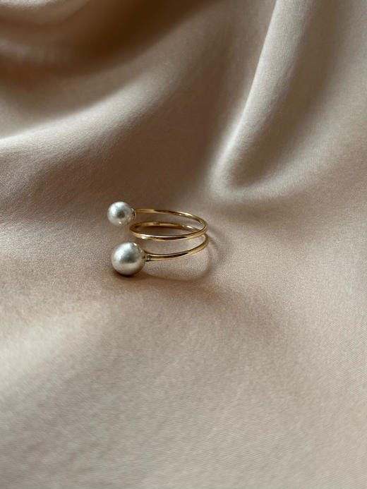 AWU｜GA2-14K - Galaxy double Ring [ 瀚 双银珠 开口戒指 ] 商品图1