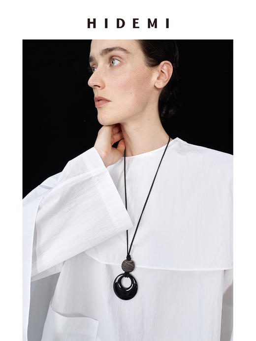 HIDEMI 极简微褶皱设计感可拆卸披肩领多穿式衬衫上衣半裙套装 商品图6