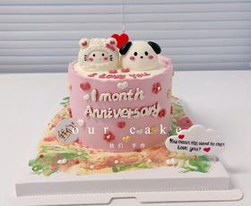 油画风/立体小动物熊兔狗kitty情侣卡通蛋糕-低糖处理无添加