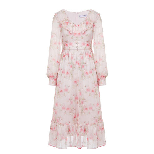 MAXRIENY温柔浪漫氛围感连衣裙长袖秋季粉色晕染印花郁金香裙子MS88DR519F10 商品图4