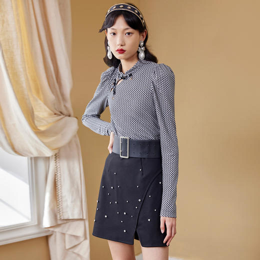 MAXRIENY高腰包臀短裙秋季复半身裙钉珠裙子MC87SK515A90 商品图2