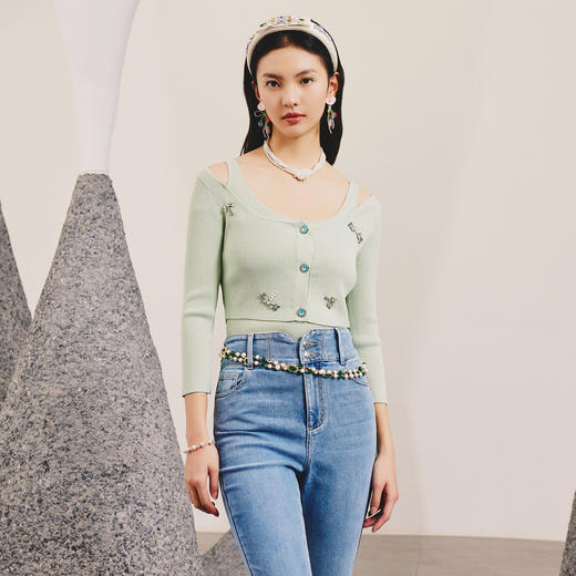 MAXRIENY精致复古感蜻蜓系列钉珠针织衫2023春上衣女MC88SW070G00 商品图0